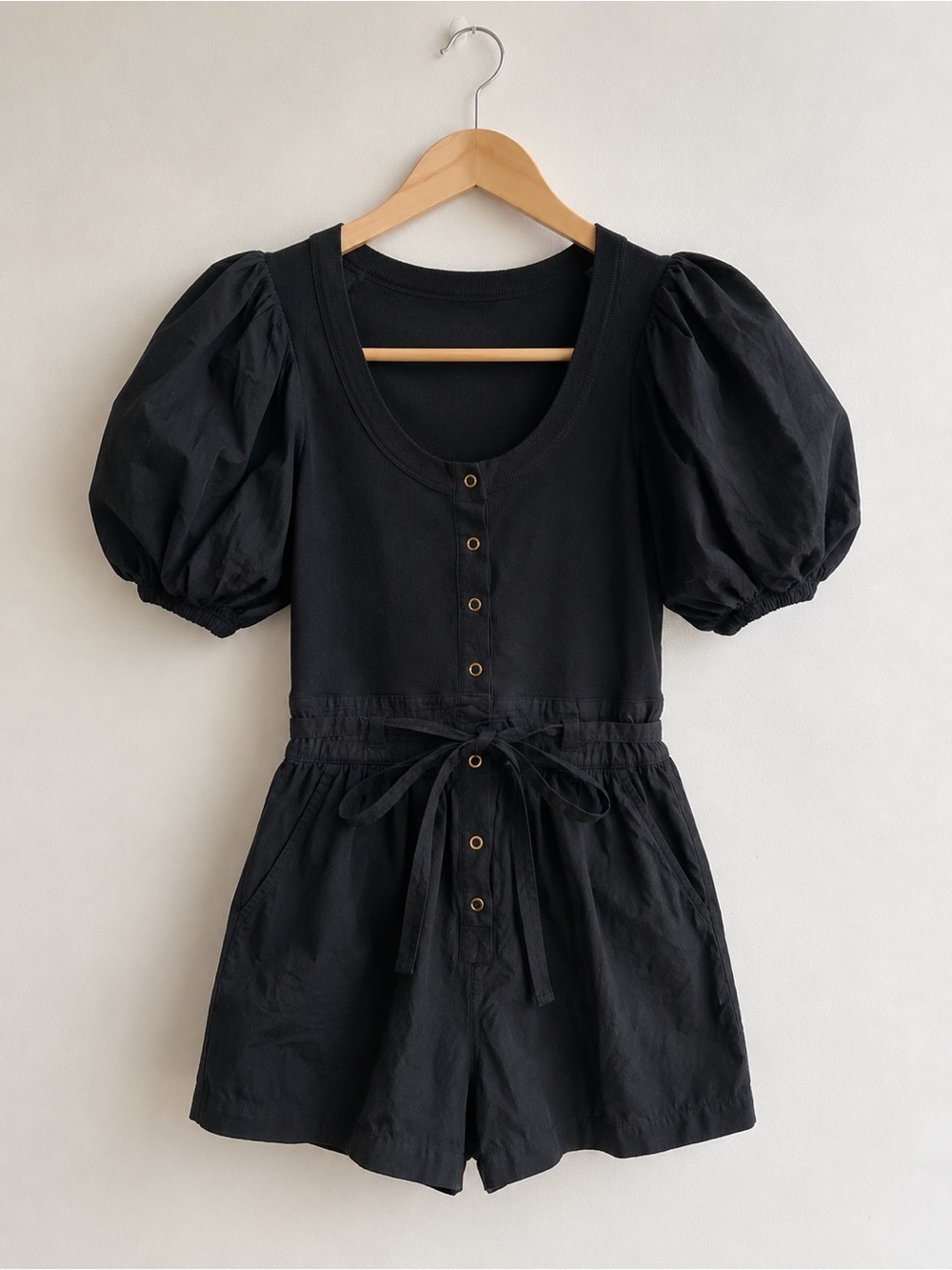 Ulla Johnson Leia Cotton Puff Sleeve Romper Playsuit Noir Black XS - Picture 3 of 6